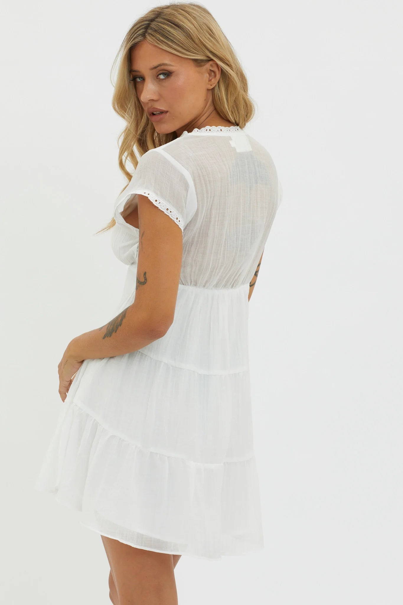 Azura Scalloped Lace Mini Dress White